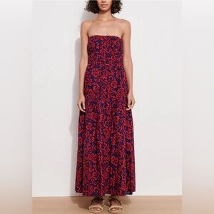 NWT Sundry Strapless Maxi Dress Navy Red Floral Cotton Lined Size Small